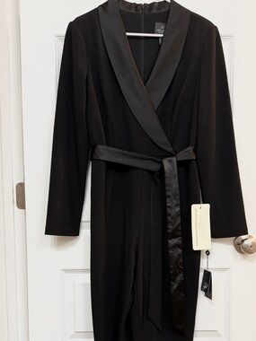 Adrianna Papell Black Long-Sleeve Jumpsuit with Satin Waistband